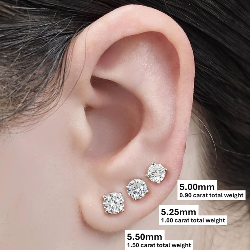 Central Diamond Center 14K Solid Gold Post & Sterling Silver Made with Swarovski 4 Prong CZ Stud Earrings - Platinum Plated - 5.50mm - 1.50cttw - Image 3